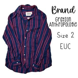 Grayson navy/cranberry striped button down